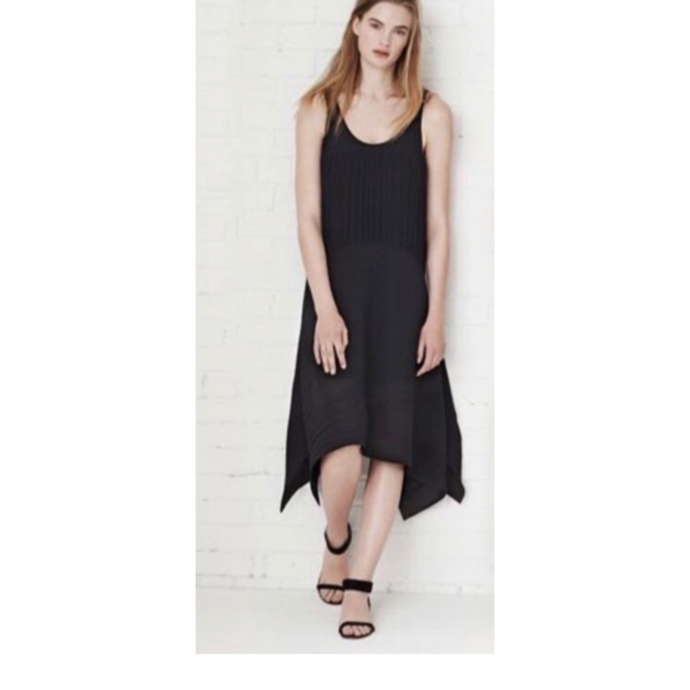 Club Monaco Asymmetrical Pleated Midi Dress Black